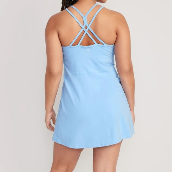 Old Navy Active Blue Strappy Back Built-in Bra & Shorts Workout Dress NWT Size L - Picture 2 of 6